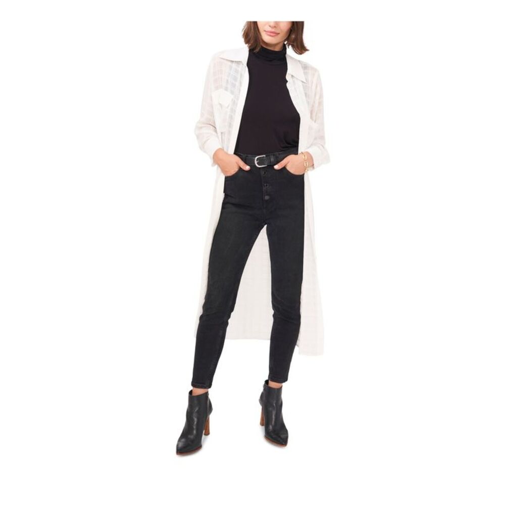 VINCE CAMUTO Womens Ivory Sheer Long Sleeve Point Collar Button Up Cardigan XXS